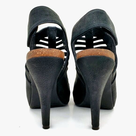 Vince Camuto Black Nubuck Leather Caged Open-Toe Sling-Back High Heel Sandals - Picture 4 of 15